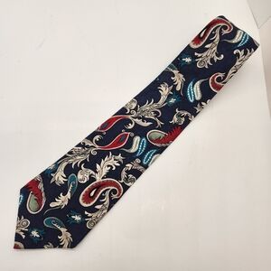 Vintage 90s Oscar De La Renta tie men's blue paisley 100% silk Couture necktie
